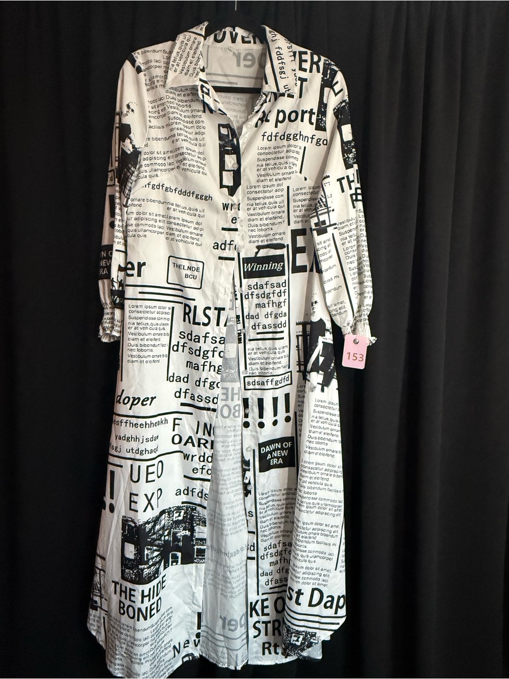 Newspaper-Print Maxi Shirt Dress - White/Black